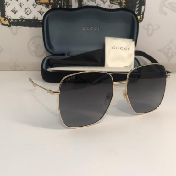New Authentic Gucci GG1031S 001 Gold Square Sunglasses Grey Gradient Lenses - Picture 7 of 12